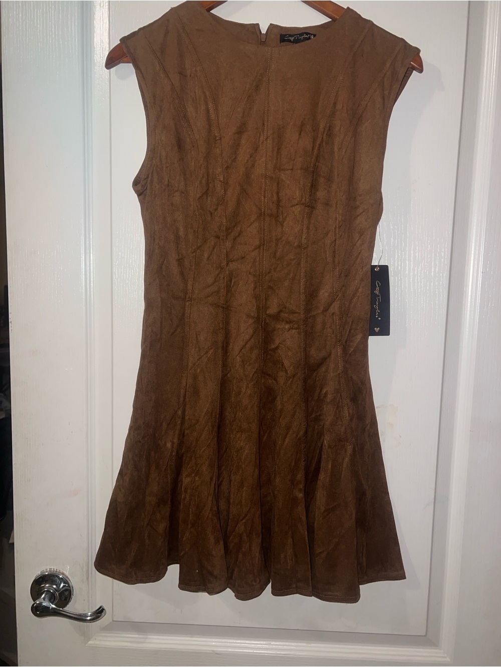 City Triangles Brown Sleeveless Fit-and-Flare Midi Dress faux Suede